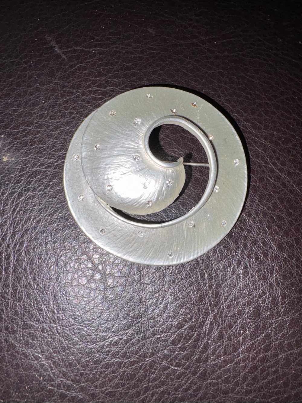 Circular Spiral Silver-Tone Brooch with Crystal Accents Swirl Silvertone Brooch